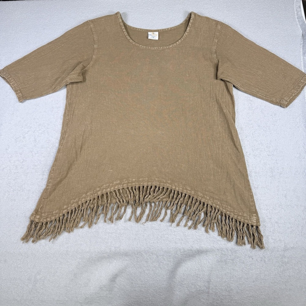 Sea Breeze of California Women's Brown Blue Cotton Fringe Tunic Top M